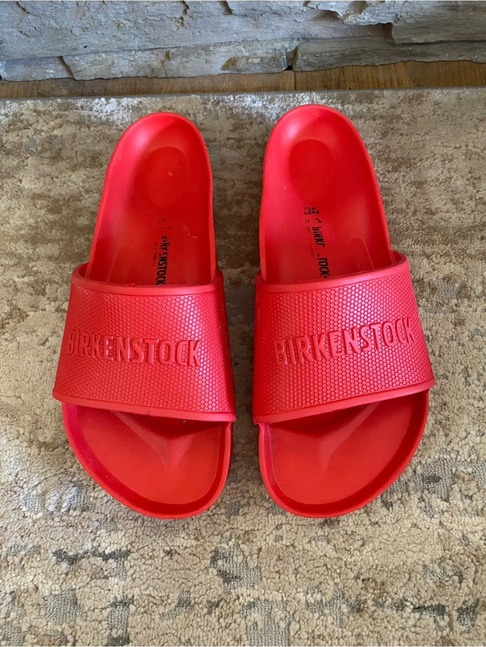 Birkenstock Barbados EVA Solid Red Slide Sandals Embossed Logo Open Toe: 42